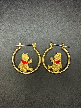 Disney Gold Hoop Earrings with Winnie the Pooh and Red Accents